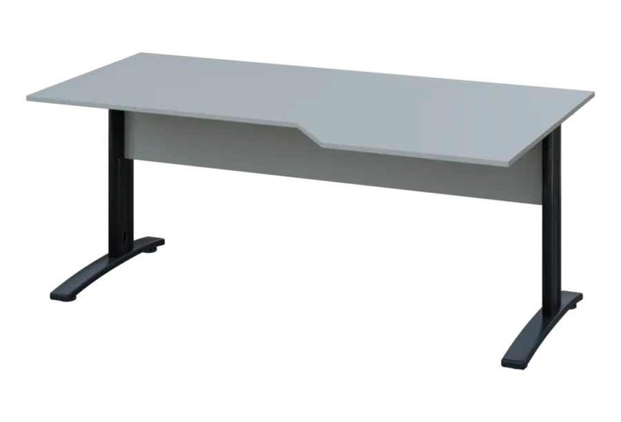 EZK 18 - 186 stůl kancelářský, rohový, pravý, kovová podnož černá, deska 18 mm, široký 1800 mm, šedá